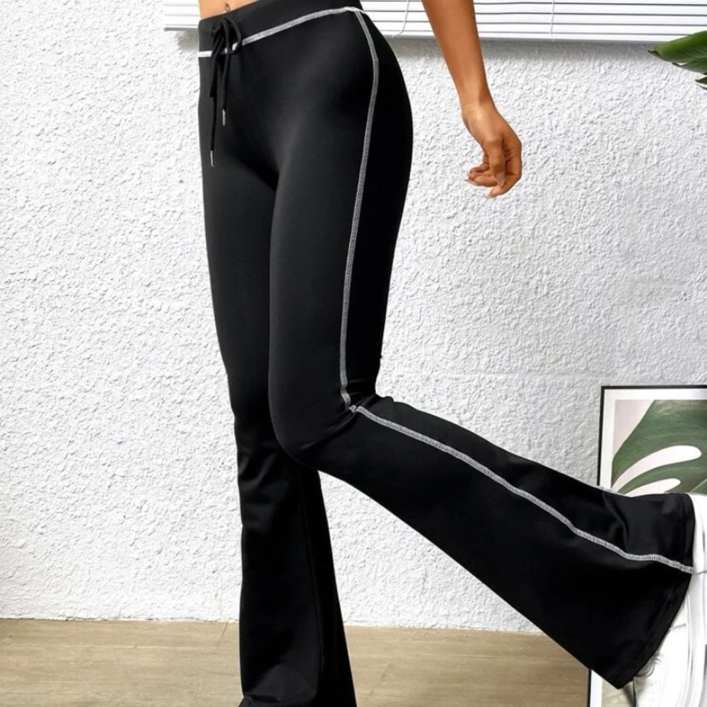 NWT Black yoga pants with white contrast stripe with drawstring